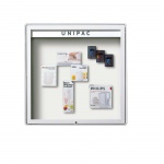 Info-Wandvitrine,  82 cm hoch, 107x13 cm (B/T), Rückwand Stahl weiß, 